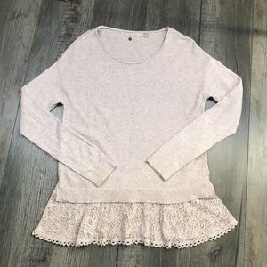 Anthropologie Pins & Needles Blush Pink Knit Sweater Lace Bottom Trim Hem Small